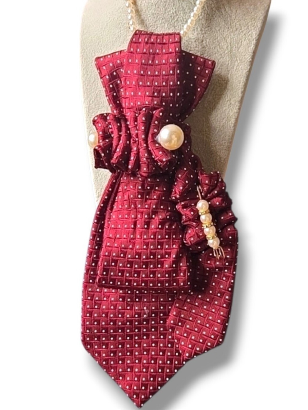 3/$60 Maroon Diamond-Print Statement Cravat with Pearl Accents
